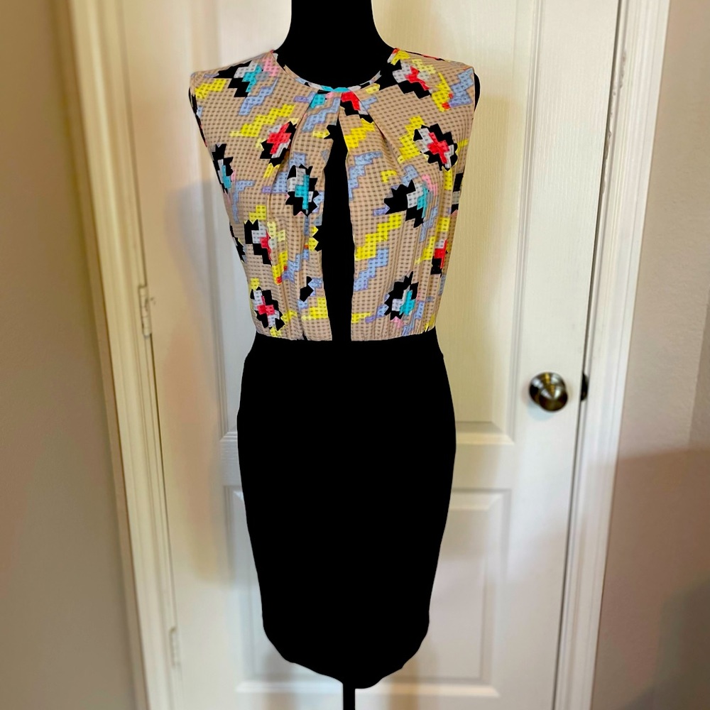 Rachel Roy SZ 6 dress, geometric top with black scuba bottom. Well loved.